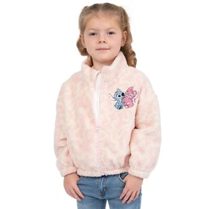 Disney Lilo & Stitch Fleece Jacket | Stitch And Angel | Girl Pink Fleece Coat - Picture 1 of 14
