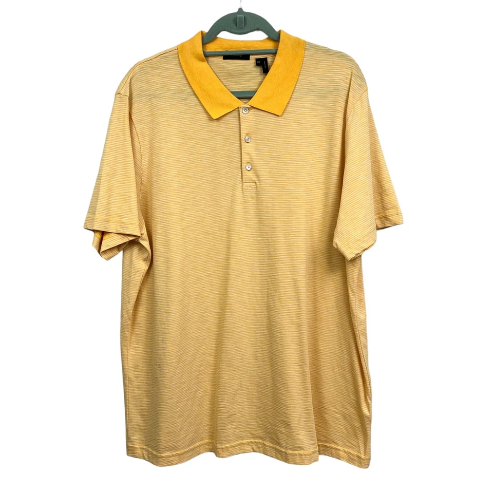 Theory Bron D Polo Shirt Striped Marigold Yellow Short Sleeve Men Size XXL - Image 1 of 4