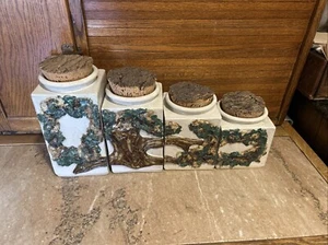 Set 4 Lattine Vintage Artigianale Firmato Welsch 95 Raku Bonsai Albero Ceramica - Foto 1 di 11