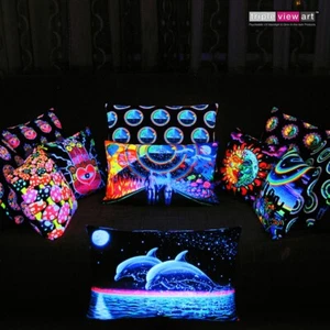 6 UV CUSHION COVERS Black Light Fluorescent Psychedelic Art Throw Pillow Cases - Picture 1 of 18