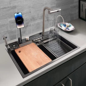Stainless Steel Single Slot Digital Kitchen Sink Faucet Flying Rain Waterfall - Picture 1 of 20