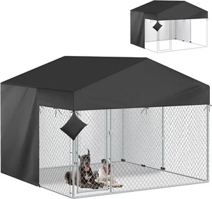 Outdoor Dog Kennel Cover (Half Cover), 10'Dx10'W 600D Heavy Duty Kennel Cover - Picture 1 of 8