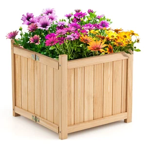 Outdoor Wooden Planter Box Folding Raised Garden Plant Container w/Drainage Hole - Picture 1 of 10