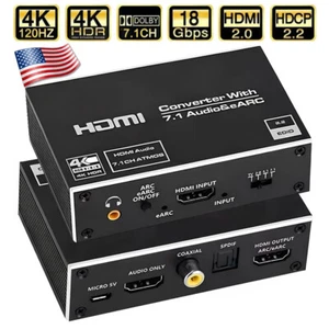 HDMI Audio Extractor Converter 4K@60Hz 1 in 1 out ARC/eARC/Toslink/Coaxial/3.5mm - Picture 1 of 23