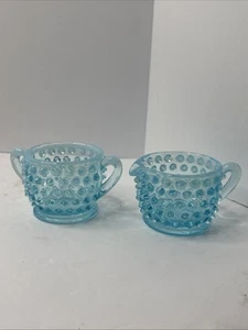 Fenton Set Crema e Zucchero in Vetro Opalescente Blu Vintage ZZ13 - Foto 1 di 7