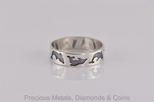 Sterling Silver Carved Dolphin Flat Sided Band Ring 1.9g 925 Sz: 8 - Picture 1 of 8