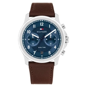 Tommy Hilfiger Brown Leather Blue Dial Multi-function Men's Watch - 1710625 - Picture 1 of 6
