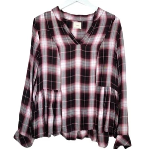 Harper Plaid 100% Rayon V-neck Pullover Boho Tunic - Size L - Picture 1 of 5