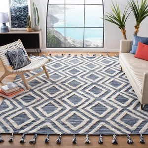 Kenya Collection Area Rug - 8' x 10', Navy & Ivory, Handmade Moroccan Tassel ... - Picture 1 of 8