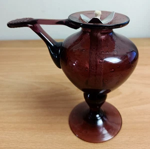 BIOT French Bubbled Cranberry Glass Oil Lamp Engraved with Wick Cannes ITCRA - Picture 1 of 6