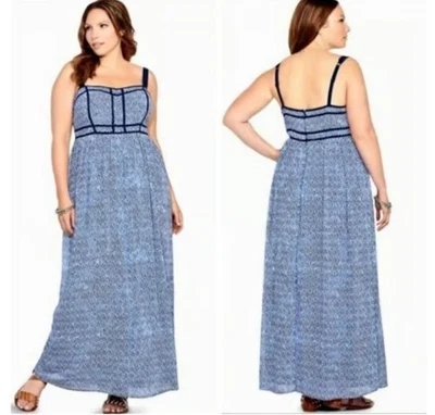 Torrid Blue Geo Print Maxi Dress Sleeveless Chiffon size 24 - Image 1 of 4