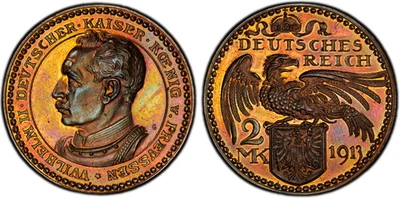 Patrón Prusia 1913-G 2 marcas graduación profesional PR64RB Sch-111G3 - ámbar brillante/miel/coral Foto 1 de 3