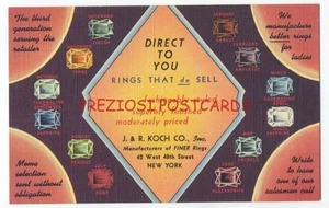 Great DECO DIAMOND RINGS GEMS 1940s Linen AD J & R Koch NYC Jewish Interest RARE - Picture 1 of 2