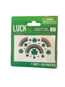 NWT St- Patrick's Day Temporary Face Stickers & Jewels 20pcs Clovers Rainbows - Picture 1 of 3