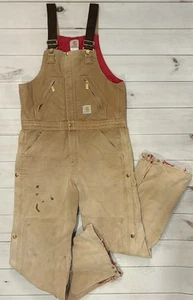 Carhartt Bib Overalls Biberall Quilt Lined Double Knee Mens 32x32 Brown Duck - Picture 1 of 22