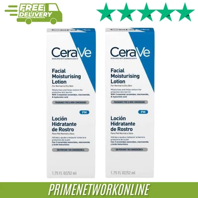 2x - CeraVe PM Facial Moisturising Lotion – 52ml 100% ORIGINAL ⭐⭐⭐⭐⭐