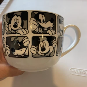 Disney Mickey Mouse Goofy Large Black and White Latte Mug Coffee Cup - Picture 1 of 7