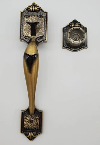 Schlage Door Handleset Antique Brass Victorian Style Dummy Trim 12.5in NO BOX Cover