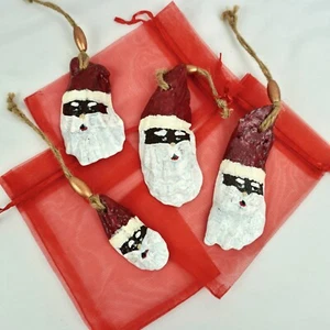 Black Brown Santa Painted Oyster Shell Christmas Ornament VTG Style Set of 4 - Picture 1 of 5