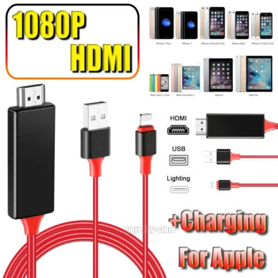 For iPhone 14 13 12 11 6 7 8 HDMI Mirroring Cable Phone to TV HDTV Adapter 1080P - Image 1 of 4