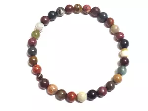 Multicolor türkis mauve ausgefallen Jaspis Edelstein Bronze Perlen Stretch Armband - Bild 1 von 3