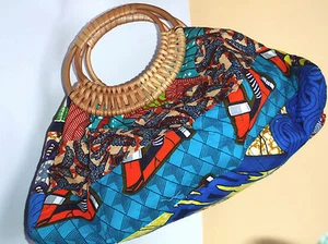 Tasche mit Korbgriff & Geldbörse Patchwork Baumwolle bunt - aus Ghana Afrika NEU - Bild 1 von 6