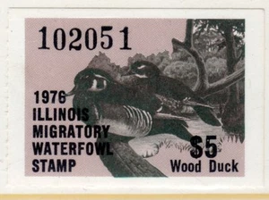 Illinois 1976 #2 unused dry gum #102051 State Hunting Permint Stamp Wood Duck $5 - Picture 1 of 2