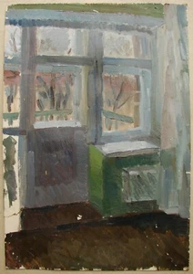 Ukrainian Soviet USSR Oil Painting postimpressionism window balcony interior - Picture 1 of 3