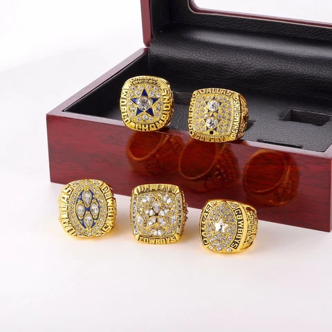 5 pcs Dallas Cowboys GOLD + Box NFL Super Bowl REPLICA Rings Cover