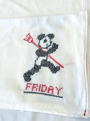 Embroidery Hand Stitch Kitchen Dish Towel Day of the Week Friday - Panda - Image 1 of 2