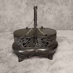 S.F.Myers & Co. Quadruple Silver Plated Double Lid Metal Basket with Handle #919 - Picture 1 of 17