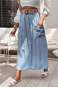 Maxi falda vaquera Beau azul abotonada frente cintura alta bolsillos laterales - Imagen 1 de 13