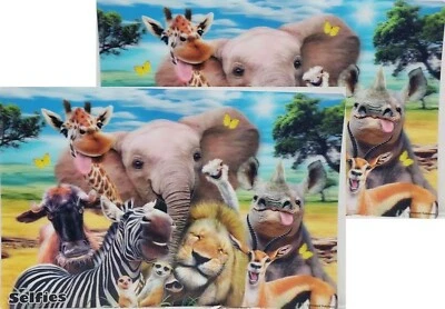 Set of 2 Same 3D Plastic Placemats (11"x17") WILD AFRICAN ANIMALS SELFIES, PN - Image 1 of 4