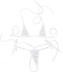 Women’s Sheer Extreme Swimsuit Bikini Halterneck Top and Tie Sides Micro Bikini - Picture 1 of 5