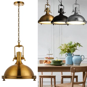 Vintage Nautical Single Pendant Light Metal Dome Warehouse Ceiling Light Fixture - Picture 1 of 17