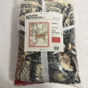 Whitetail Buck Hunting Winter Handmade Tie Blanket Oversize Throw 60"X72" - Picture 1 of 2