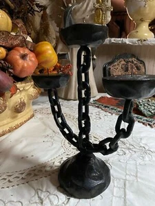 Candelabra 12" Wood 3-Chain Castle Gothic Medieval ~1960's Vintage RARE - Picture 1 of 5