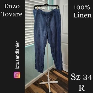 Pantalones de lino azul Enzo Tovare talla 34R - Imagen 1 de 6