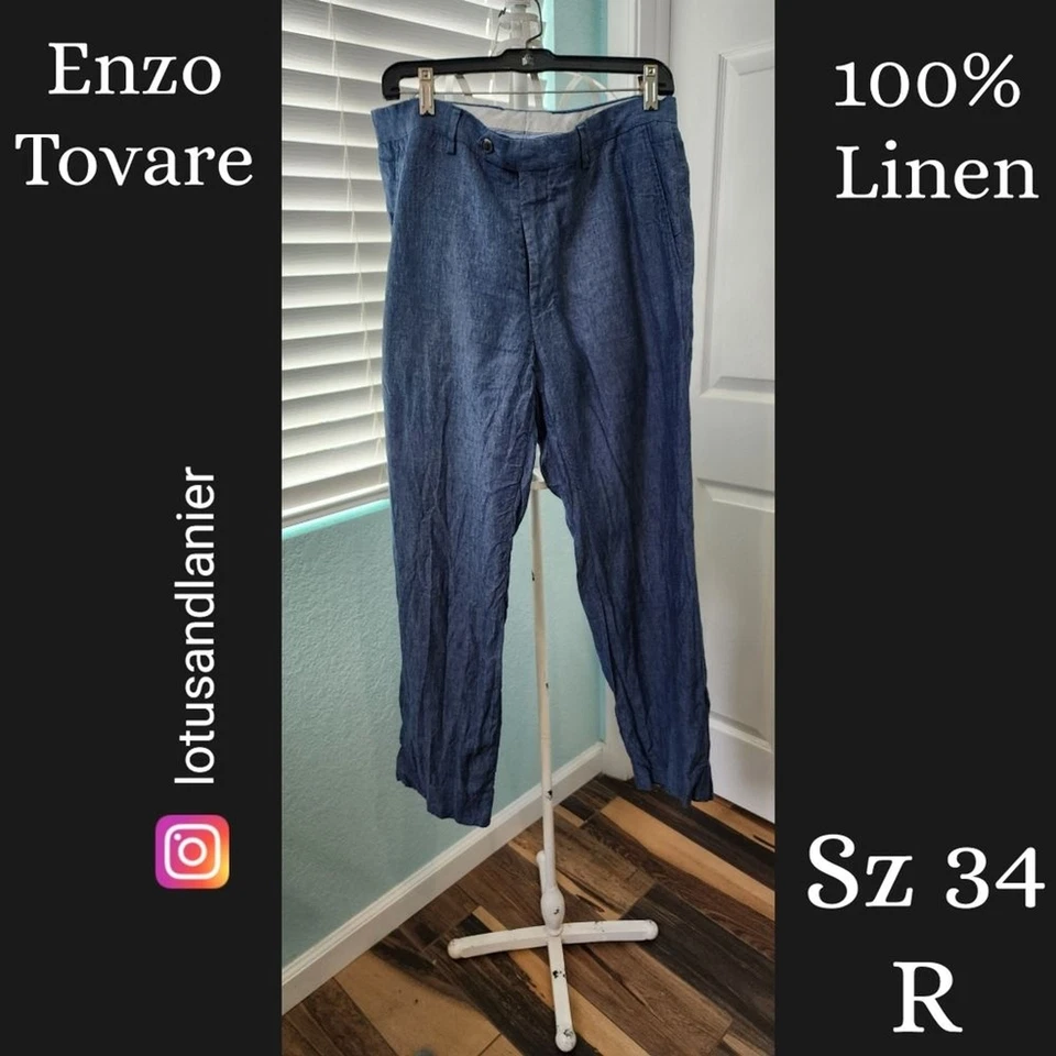 Enzo Tovare Blue Linen Pants Sz 34R - Image 1 of 4