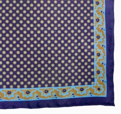 Novo CESARE ATTOLINI NAPOLI Azul Marrom Ponto Estampa de Seda Bolso Quadrado - Imagem 1 de 2