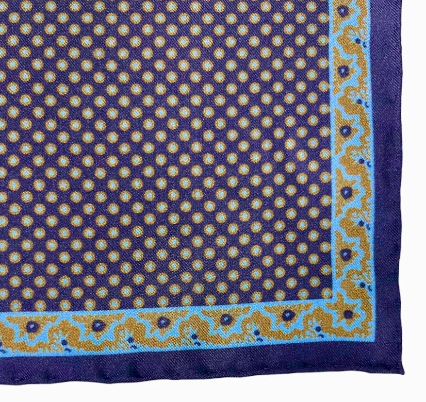 Nuevo Cuadrado de Bolsillo CESARE ATTOLINI NAPOLI Azul Marrón Punto Estampado Seda Foto 1 de 2