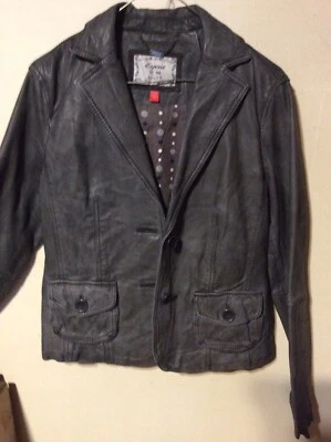 女式 Esprit 时尚皮革夹克灰色 10 码 — 第 1/4 张图片