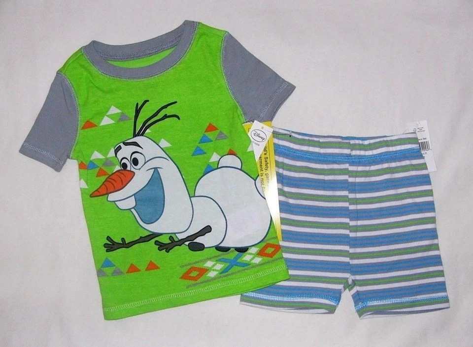 DISNEY MOVIE FROZEN OLAF SNOWMAN 2PC BOY S/S SHIRT TOP SHORTS PAJAMA PAL SET 8 - Image 1 of 1