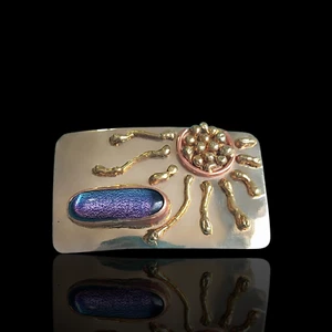Modernist Brutalist Mixed Metal Color Shifting Art Glass Belt Buckle Copper #13 - Picture 1 of 6