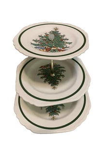 3 Tiered Serving Tray Square Christmas Tree Cuthbertson England - Picture 1 of 7