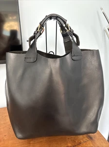 ZARA Iconic Extra Large Black Buffalo Leather Tote Bucket Carry Bag - Picture 1 of 12