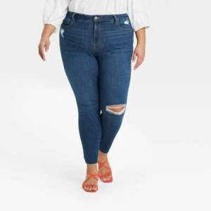 Women's Plus Size Mid-Rise Distressed Skinny Jeans - Ava & Viv Size 24W - Picture 1 of 9