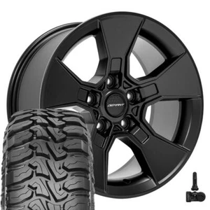 17x8 Satin Black Defiant DF02 Wheels & Tires Set (4) Fit Jeep Wrangler Gladiator - Picture 1 of 5