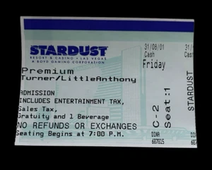 Little Anthony The Imperials 08/31/01 Stardust Resort & Casino RARE Ticket Stub - Picture 1 of 3