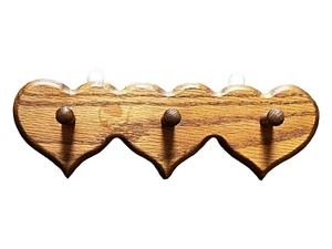 Natural Oak Wood Wall Shelf 3 Pegs 3 Heart Shapes Excellent Used Condition 8.5”L - Picture 1 of 5